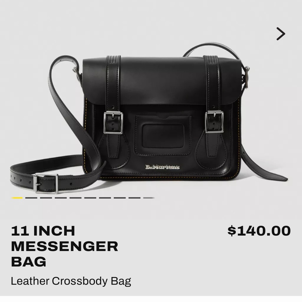 Dr. Martens Black Leather Messenger Bag with Yellow Stitching